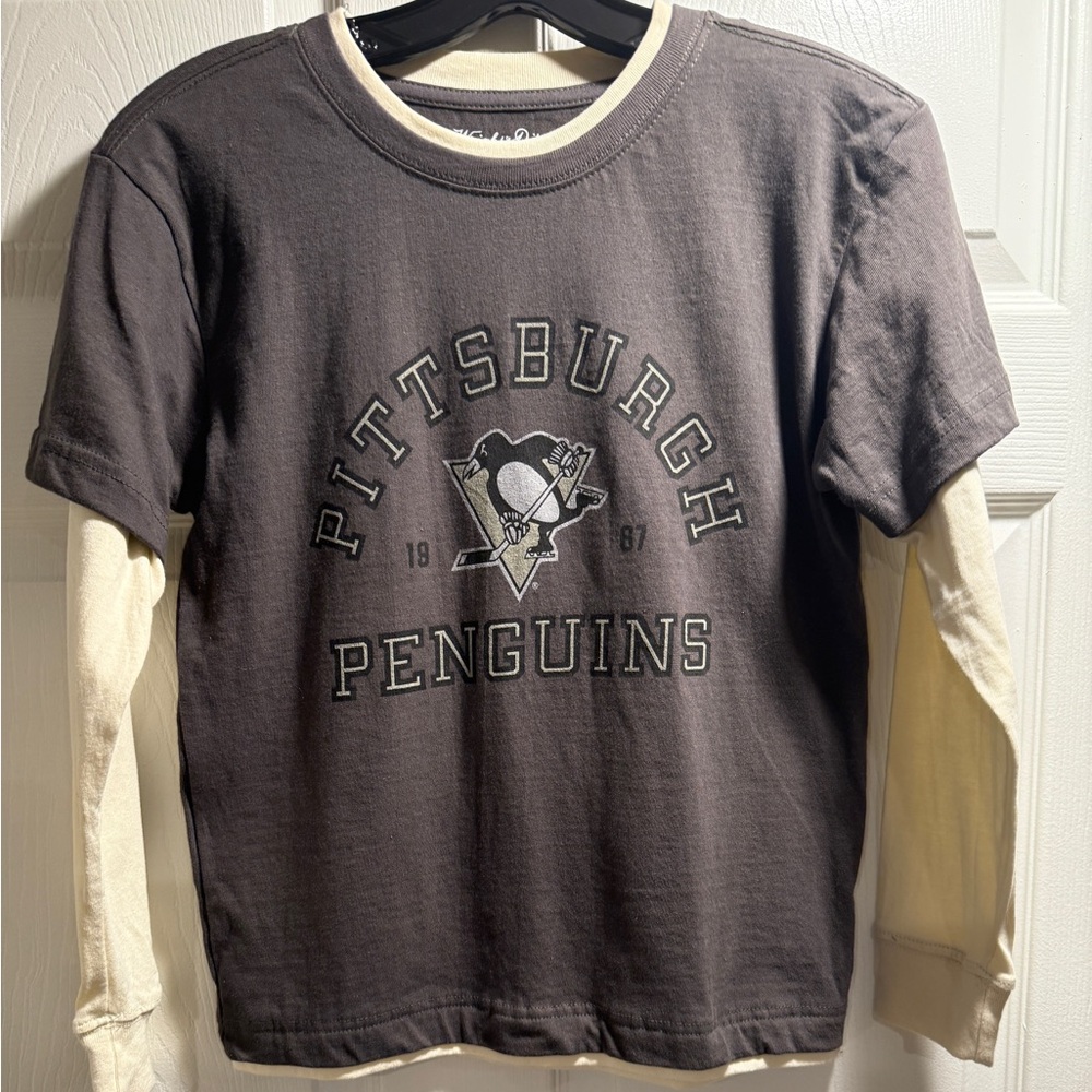 Wright & Ditson Pittsburgh Penguins Kids Long Sleeve Shirt - Black and Cream